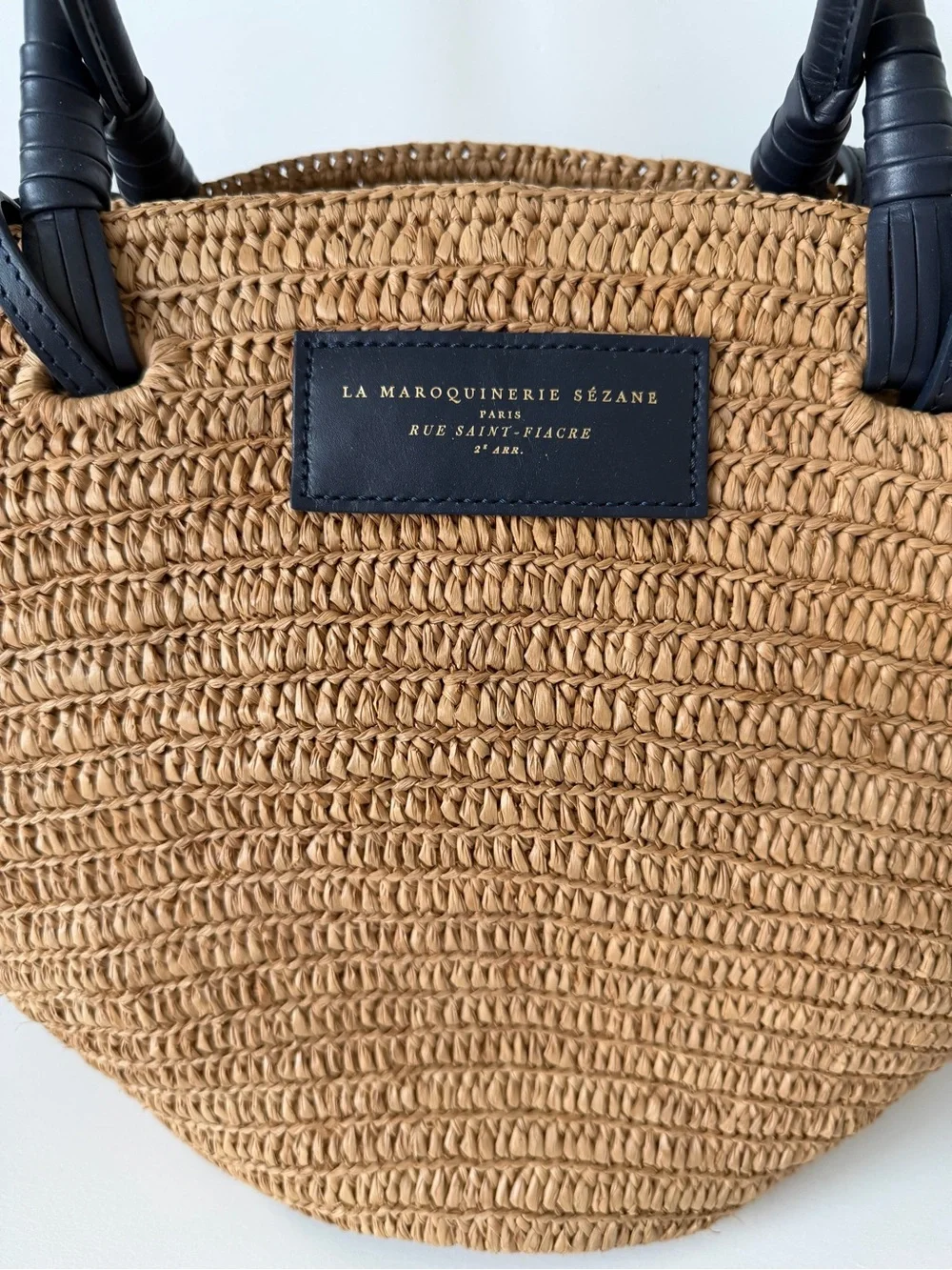 Sézane Justine Basket Bag in Deep Natural Raffia and Navy Handles - Picture 5 of 15
